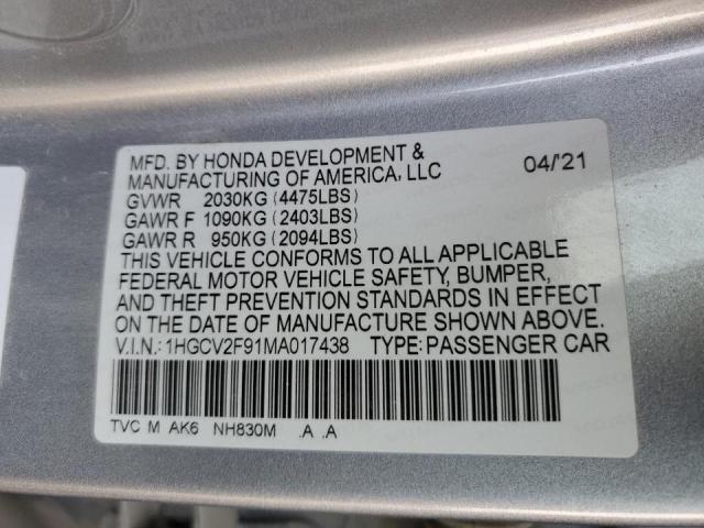 1HGCV2F91MA017438 Honda Accord Touring