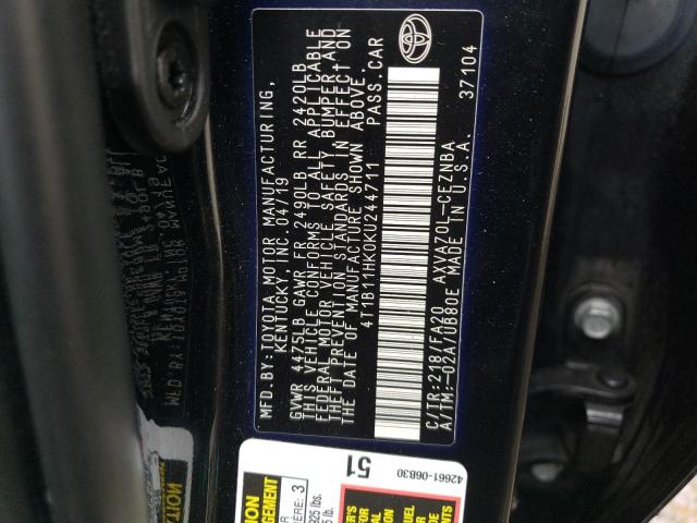 4T1B11HK0KU244711 Toyota CAMRY L