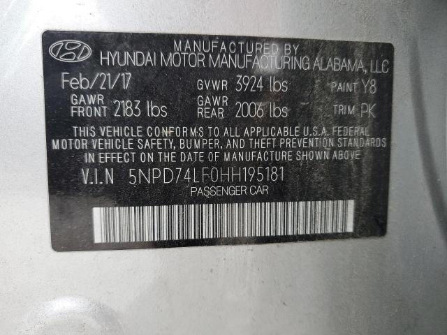 5NPD74LF0HH195181 Hyundai ELANTRA SE