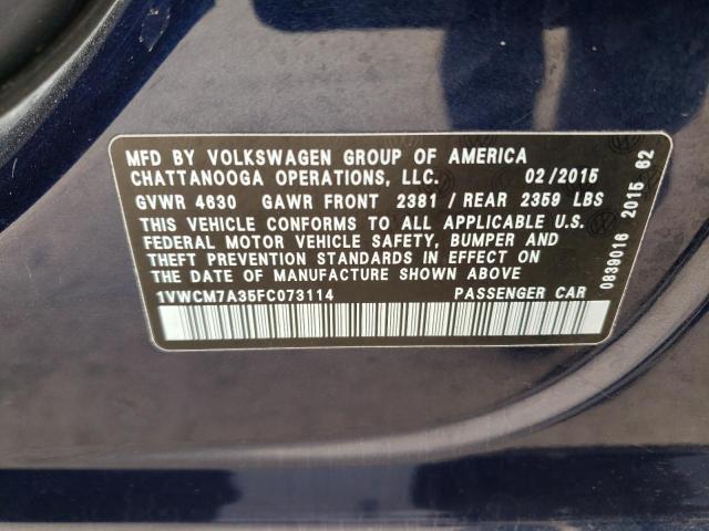 1VWCM7A35FC073114 Volkswagen PASSAT SEL