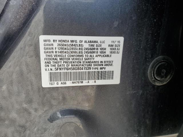 5FNYF6H58GB041539 Honda PILOT EXL