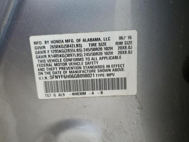 5FNYF6H06GB098021 Honda Pilot Elite