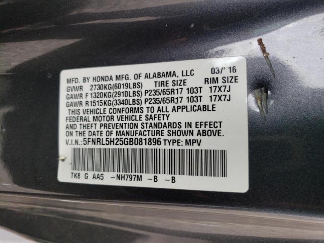 5FNRL5H25GB081896 Honda ODYSSEY LX