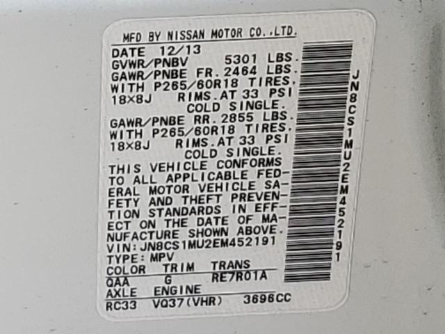 JN8CS1MU2EM452191 Infiniti QX70