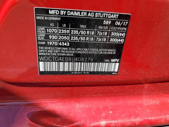 WDCTG4EB8JJ408276 Mercedes-Benz GLA 250