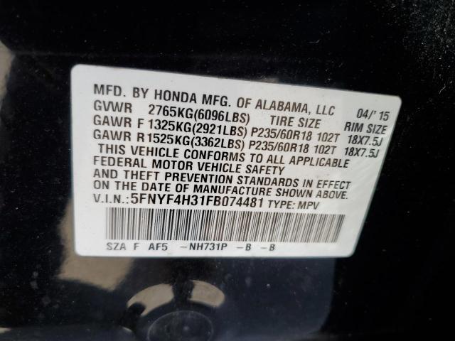 5FNYF4H31FB074481 Honda PILOT SE