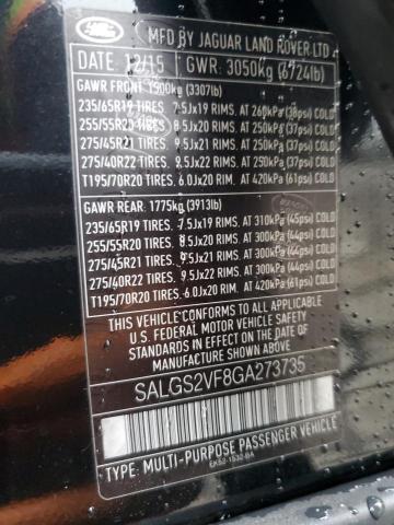 SALGS2VF8GA273735 Land Rover Range Rover Hse