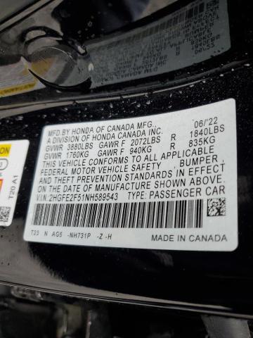 2HGFE2F51NH589543 Honda Civic Sport