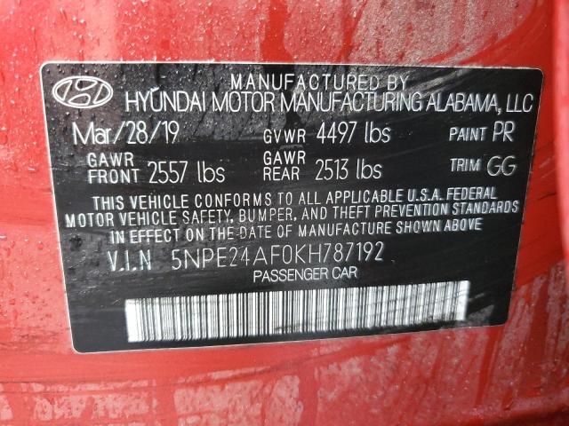 5NPE24AF0KH787192 Hyundai SONATA SE