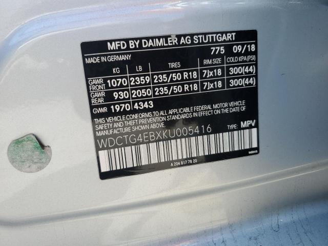 WDCTG4EBXKU005416 Mercedes-Benz GLA 250