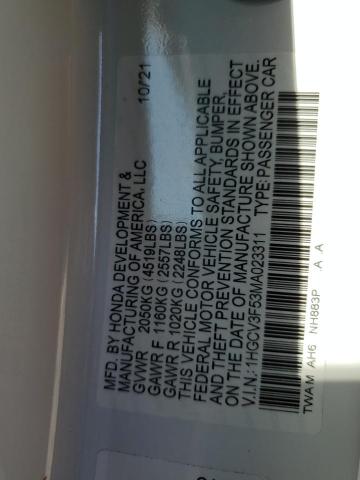 1HGCV3F53MA023311 Honda Accord Hybrid Exl