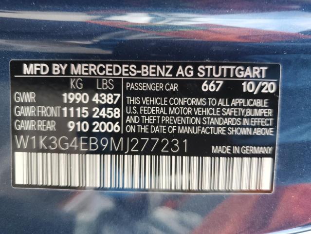 W1K3G4EB9MJ277231 Mercedes-Benz A 220