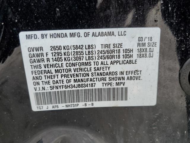 5FNYF6H34JB034187 Honda Pilot Ex