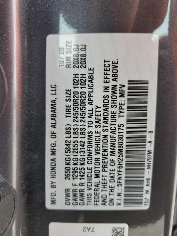 5FNYF6H25MB030175 Honda PILOT SE