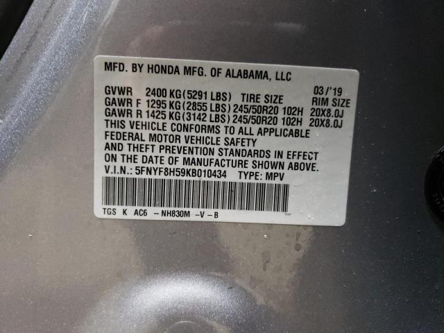 5FNYF8H59KB010434 Honda Passport Exl
