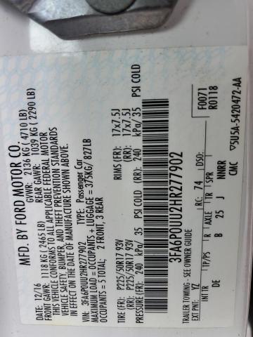 3FA6P0UU2HR277902 Ford Fusion S Hybrid