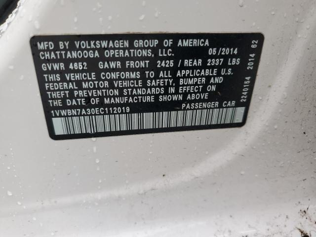 1VWBN7A30EC112019 Volkswagen PASSAT SE