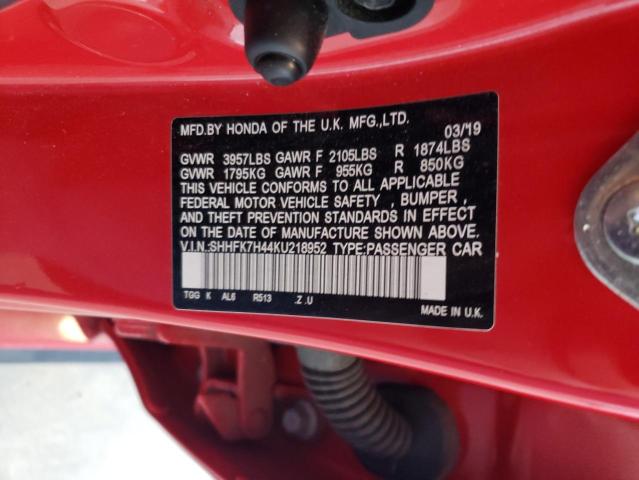 SHHFK7H44KU218952 Honda Civic Sport