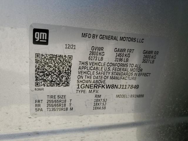 1GNERFKW8NJ117849 Chevrolet TRAVERSE L