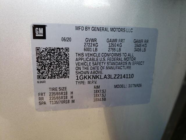 1GKKNKLA3LZ214110 GMC ACADIA SLE