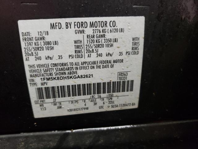 1FM5K8DH5KGA82621 Ford EXPLORER XLT
