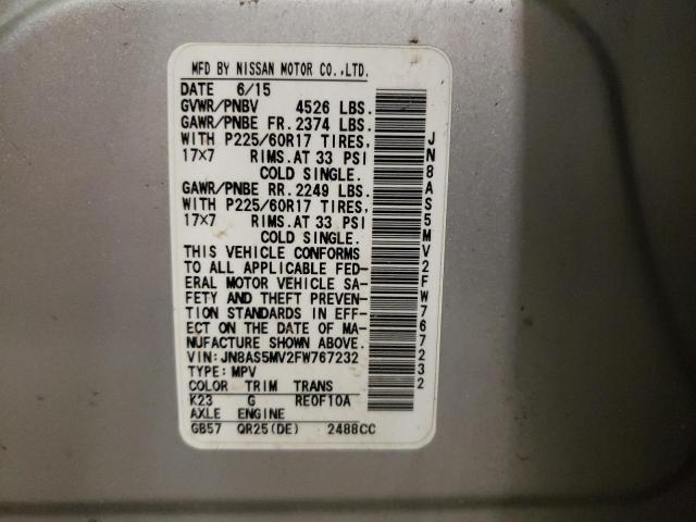 JN8AS5MV2FW767232 Nissan Rogue Select S