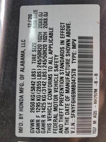 5FNYF6H69MB047578 Honda Pilot Touring