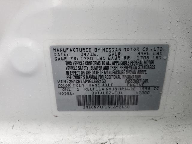 3N1CN7AP1GL892150 Nissan VERSA S
