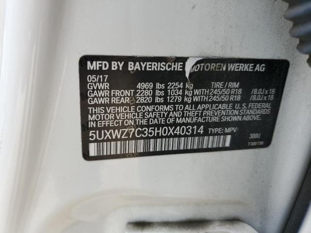 5UXWZ7C35H0X40314 BMW X3 Sdrive28i