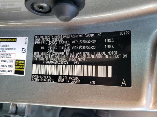 2T2HZMAA2NC249139 Lexus RX 350
