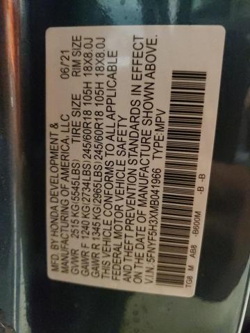 5FNYF5H3XMB041966 Honda Pilot Ex