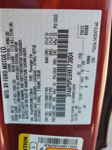 3FA6P0PU3HR173804 Ford Fusion Se Phev