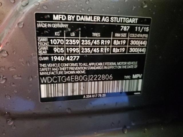 WDCTG4EB0GJ222806 Mercedes-Benz GLA 250