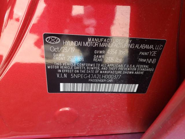 5NPEG4JA2LH000377 Hyundai SONATA SE