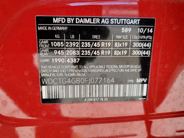 WDCTG4GB0FJ077164 Mercedes-Benz Gla 250 4matic