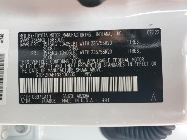 5TDFZRAH4NS130635 Toyota Highlander Platinum
