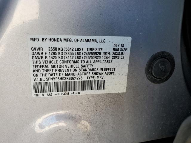 5FNYF6H02KB024278 Honda Pilot Elite