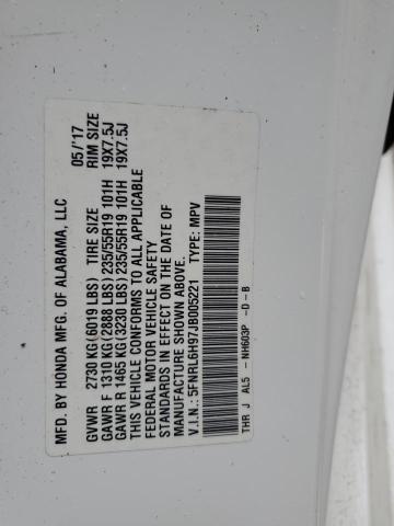 5FNRL6H97JB005221 Honda Odyssey Elite