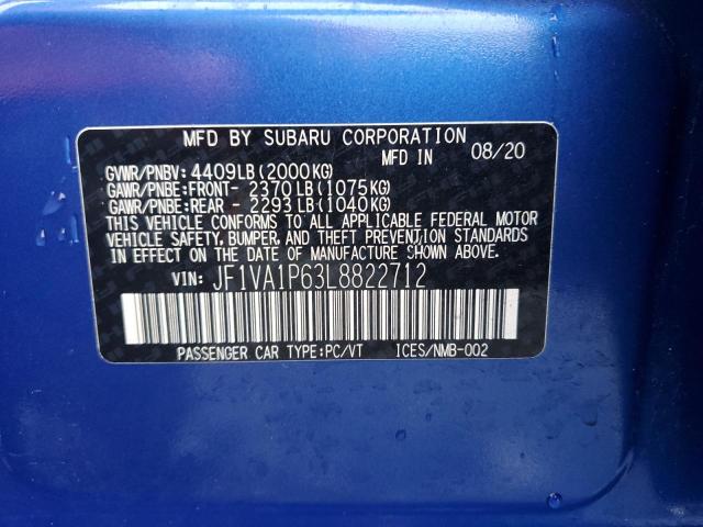 JF1VA1P63L8822712 Subaru Wrx Limited