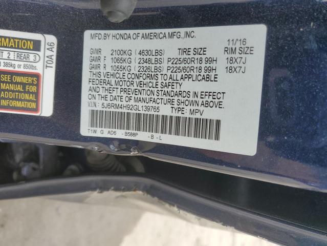 5J6RM4H92GL139765 Honda Cr-v Touring