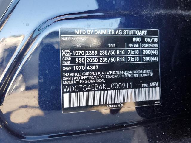 WDCTG4EB6KU000911 Mercedes-Benz GLA 250