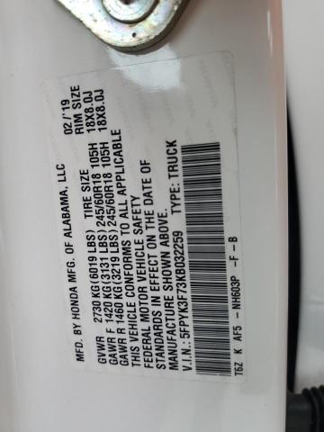 5FPYK3F73KB032259 Honda Ridgeline Rtl