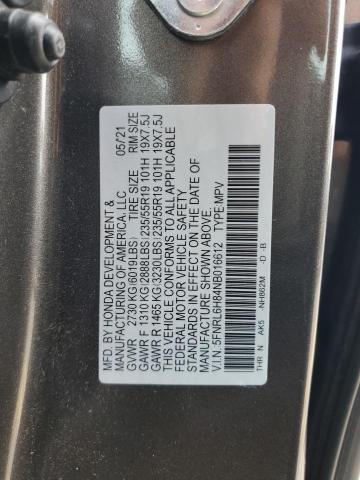 5FNRL6H84NB016612 Honda Odyssey Touring