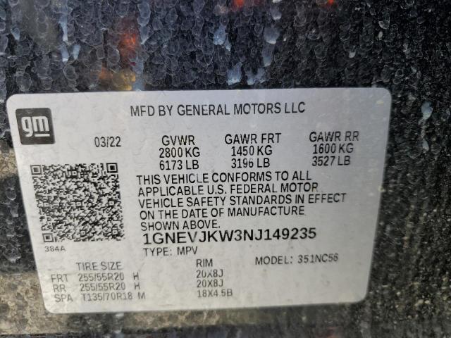 1GNEVJKW3NJ149235 Chevrolet Traverse Rs