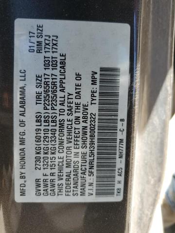 5FNRL5H39HB002322 Honda ODYSSEY SE