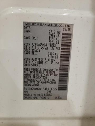 5N1DR2MM6KC581355 Nissan Pathfinder S