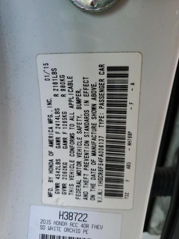 1HGCR6F54FA006137 Honda Accord Hybrid Exl