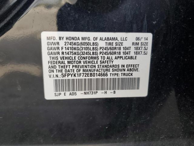 5FPYK1F72EB014666 Honda Ridgeline Sport