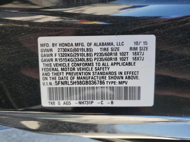 5FNRL5H98GB036786 Honda Odyssey Touring