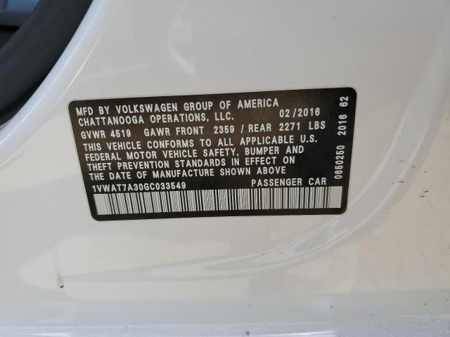 1VWAT7A30GC033549 Volkswagen PASSAT S